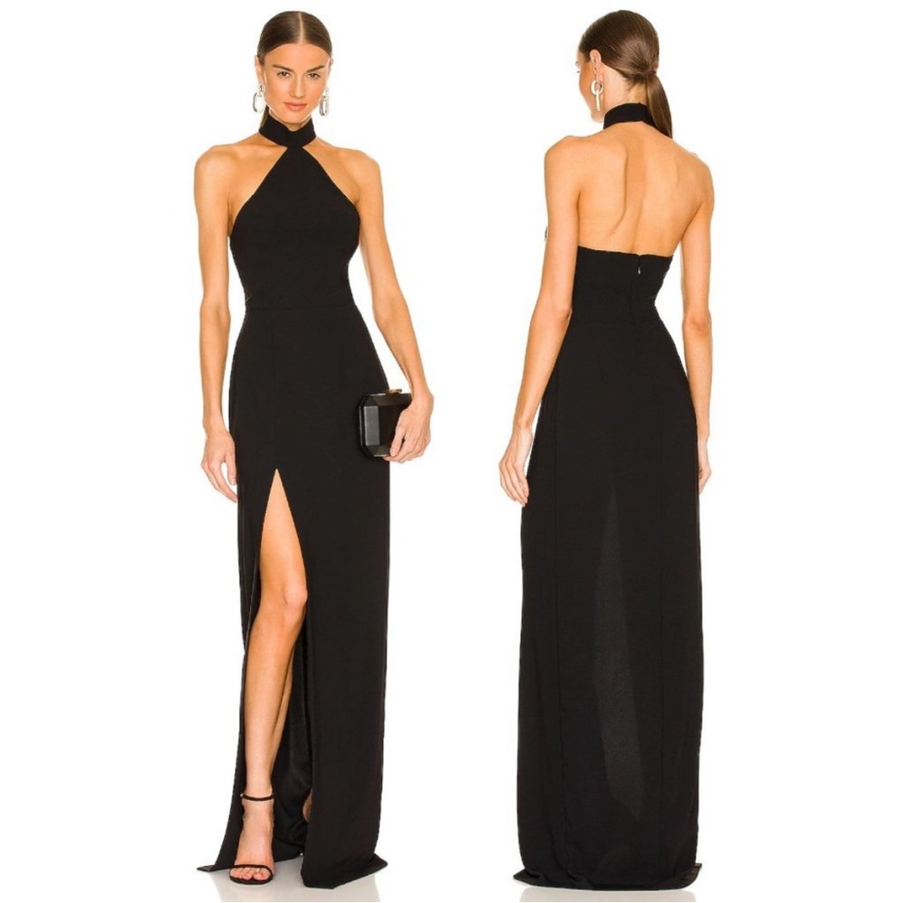 Amanda Uprichard Elegant Black Halter Maxi Dress